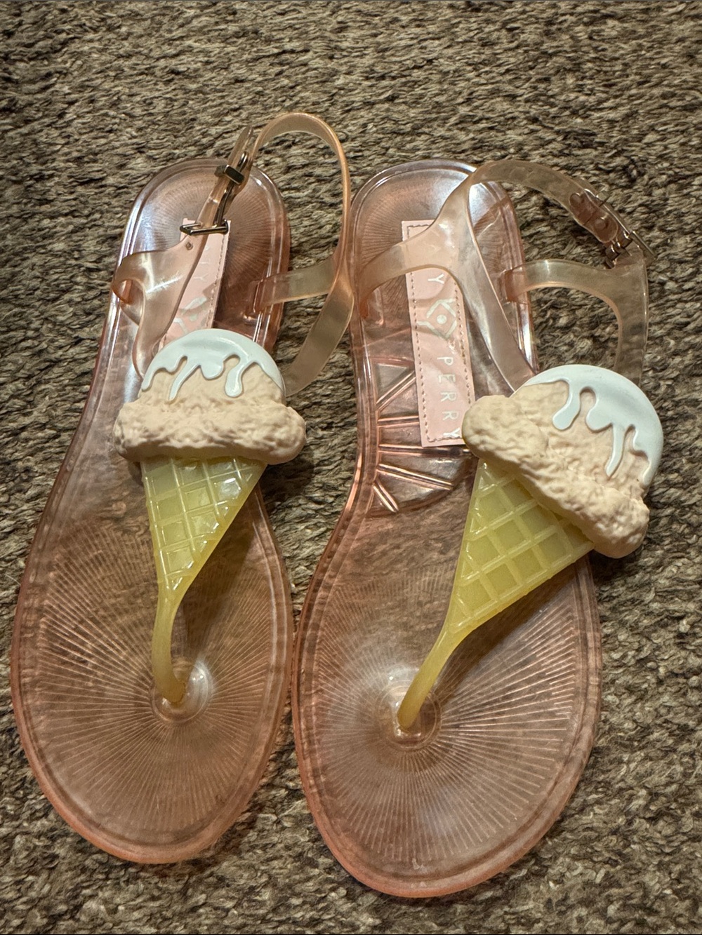 Katy Perry Collections Pink Jelly Sandals with Yellow & Cream Ice Cream Detail